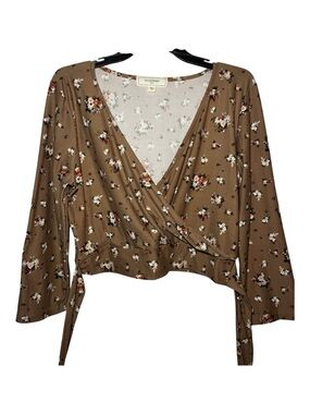 No Comment- Brown floral crop top with tie around waist
